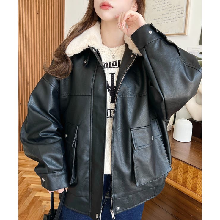 【新品タグ付】Ungrid フェイクレザーブルゾン black (2024) standard fake leather blouson / black（スタンダード フェイク