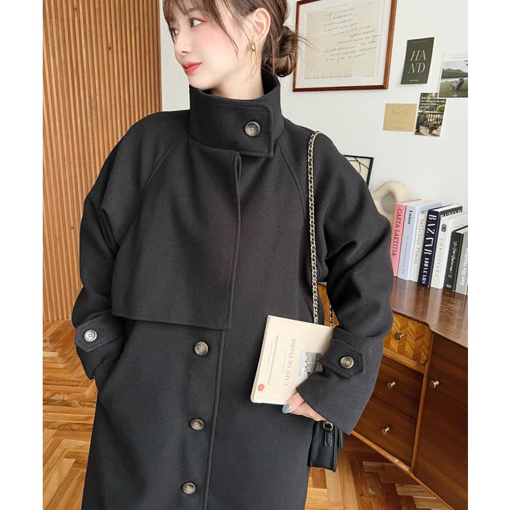 ニットメルトンスタンドカラーケープコート[品番：ERMW0004093