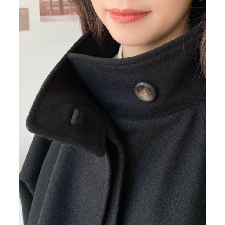 ニットメルトンスタンドカラーケープコート[品番：ERMW0004093