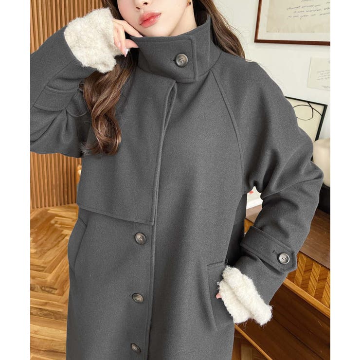 ニットメルトンスタンドカラーケープコート[品番：ERMW0004093