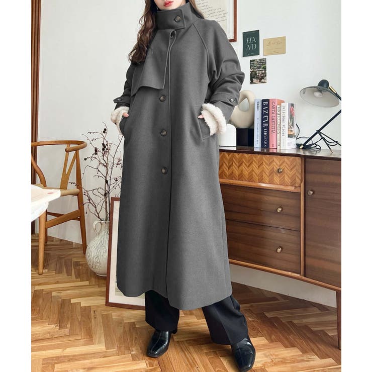 ニットメルトンスタンドカラーケープコート[品番：ERMW0004093