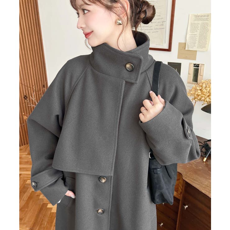 ニットメルトンスタンドカラーケープコート[品番：ERMW0004093