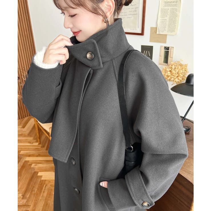 ニットメルトンスタンドカラーケープコート[品番：ERMW0004093