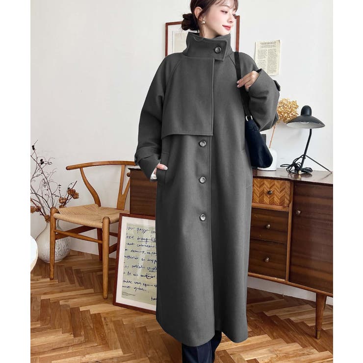 ニットメルトンスタンドカラーケープコート[品番：ERMW0004093