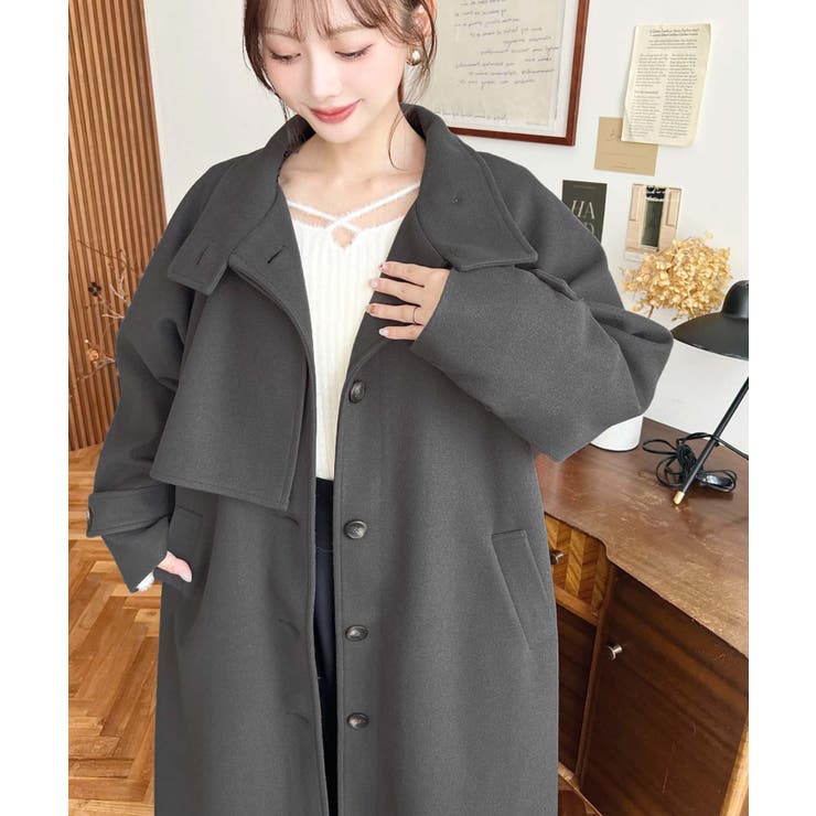 ニットメルトンスタンドカラーケープコート[品番：ERMW0004093