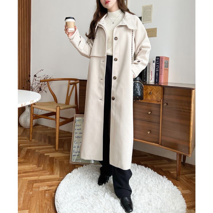 ニットメルトンスタンドカラーケープコート[品番：ERMW0004093