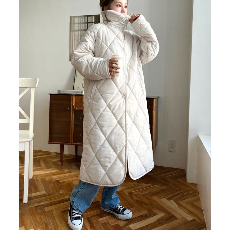 ダイヤキルトファー使い2WAYカラーコートマットポリエステル中綿[品番