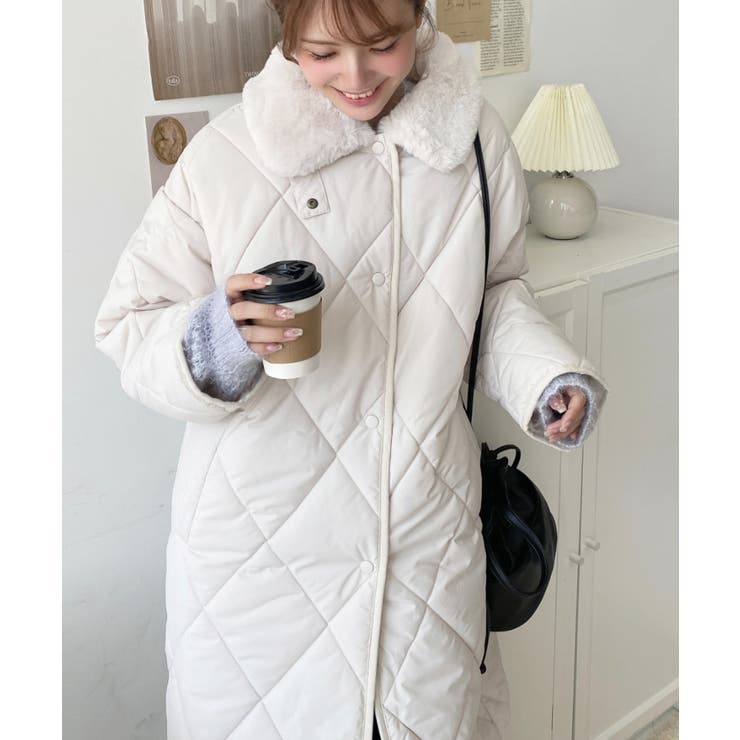 ダイヤキルトファー使い2WAYカラーコートマットポリエステル中綿[品番