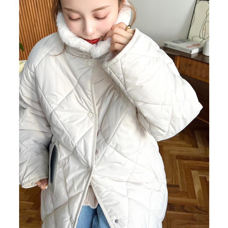 ダイヤキルトファー使い2WAYカラーコートマットポリエステル中綿[品番