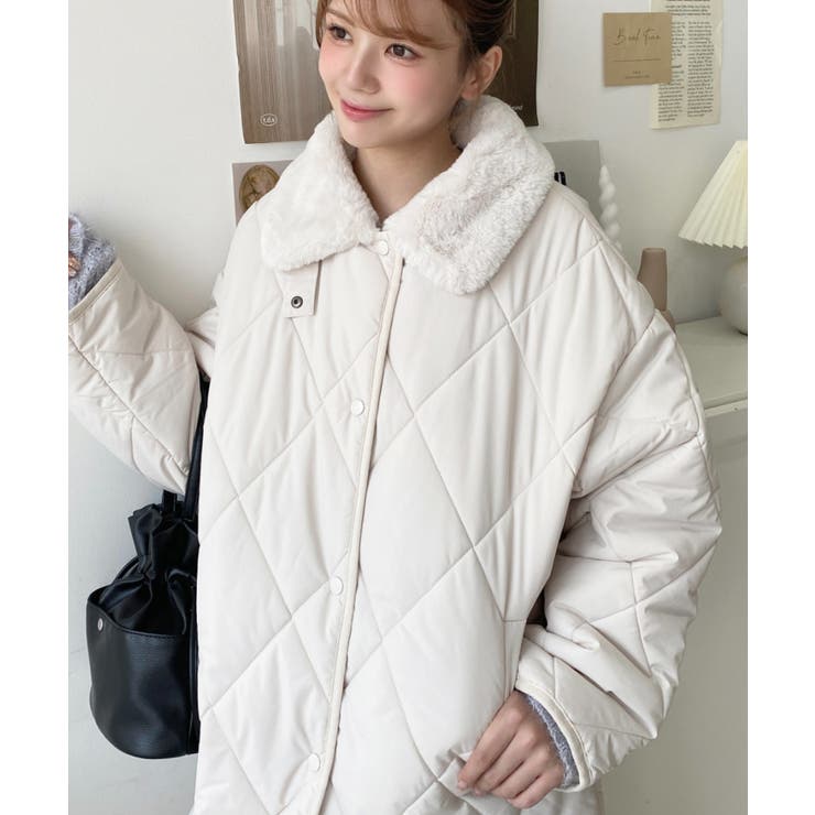 ダイヤキルトファー使い2WAYカラーコートマットポリエステル中綿[品番