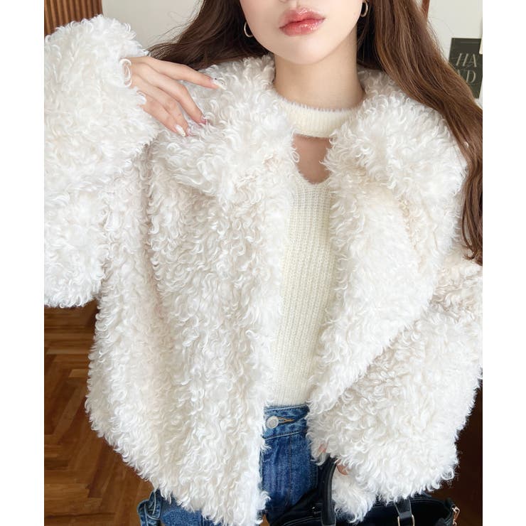 アイボリー | 衿付きプードルフェイクファーブルゾン | moment+