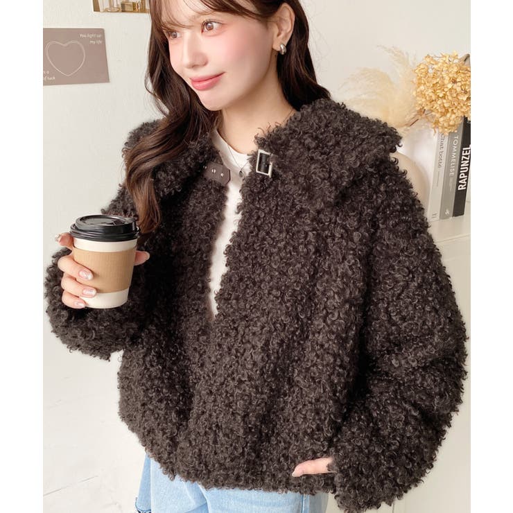 ブラウン | 衿付きプードルフェイクファーブルゾン | moment+