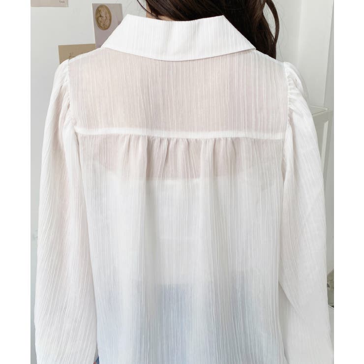 シアーランダムプリーツレトロカラーボリュームスリーブブラウス | moment+ | 詳細画像10 