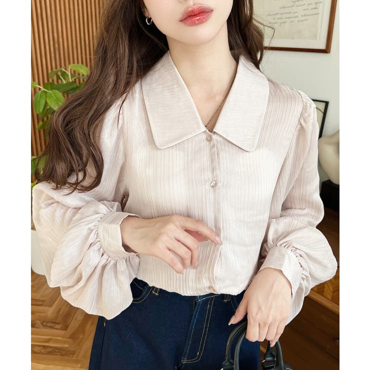 シアーランダムプリーツレトロカラーボリュームスリーブブラウス | moment+ | 詳細画像12 