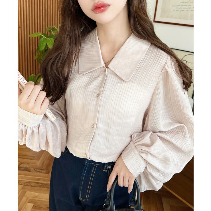 シアーランダムプリーツレトロカラーボリュームスリーブブラウス | moment+ | 詳細画像16 