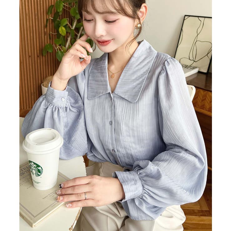 シアーランダムプリーツレトロカラーボリュームスリーブブラウス | moment+ | 詳細画像17 