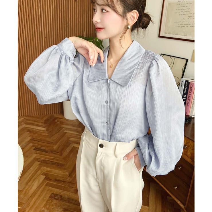 シアーランダムプリーツレトロカラーボリュームスリーブブラウス | moment+ | 詳細画像19 