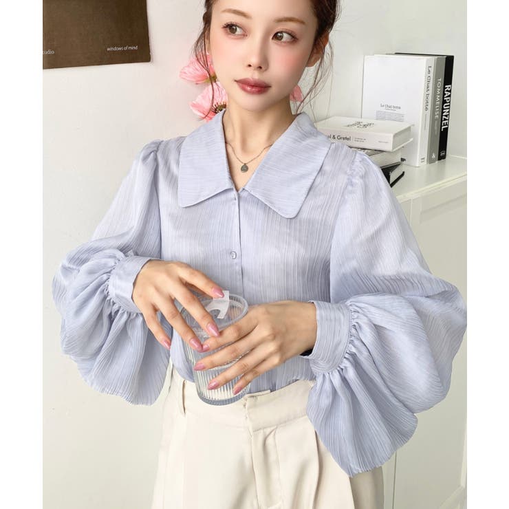 シアーランダムプリーツレトロカラーボリュームスリーブブラウス | moment+ | 詳細画像20 