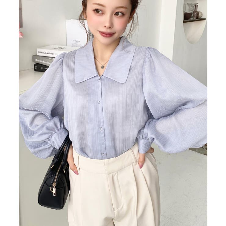 シアーランダムプリーツレトロカラーボリュームスリーブブラウス | moment+ | 詳細画像22 