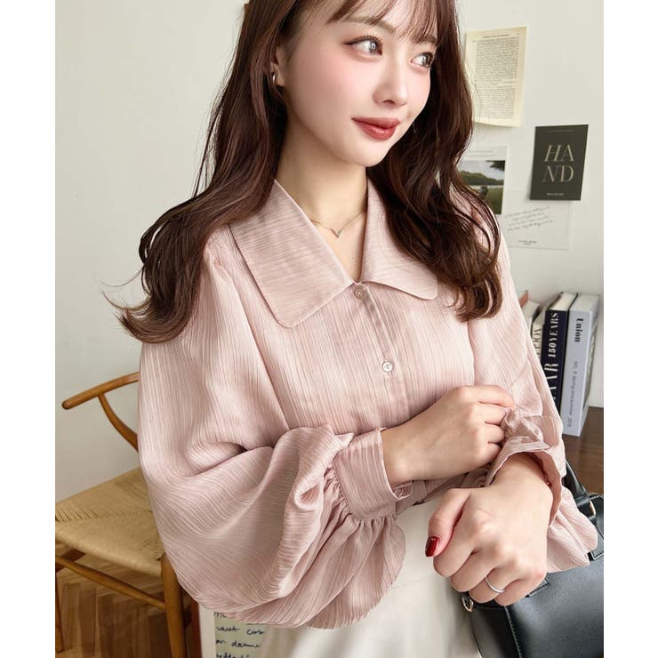 シアーランダムプリーツレトロカラーボリュームスリーブブラウス | moment+ | 詳細画像23 