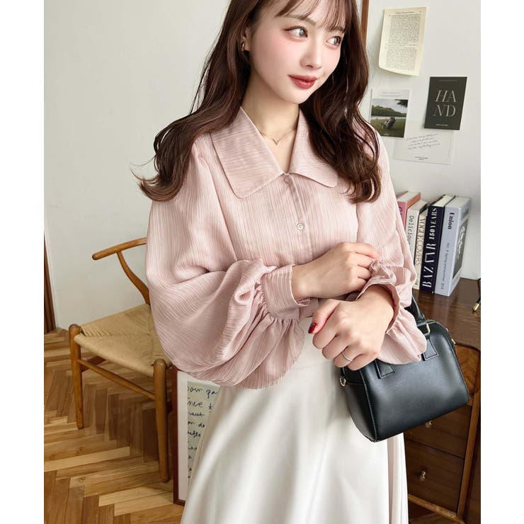 シアーランダムプリーツレトロカラーボリュームスリーブブラウス | moment+ | 詳細画像26 