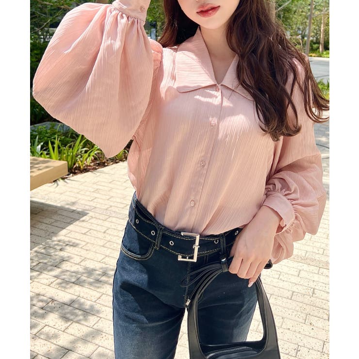 シアーランダムプリーツレトロカラーボリュームスリーブブラウス | moment+ | 詳細画像27 