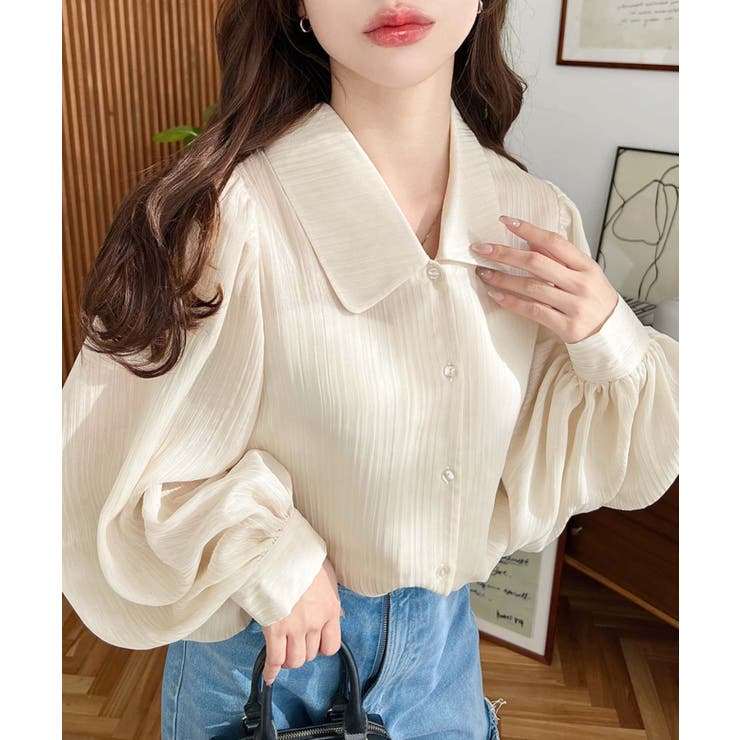 シアーランダムプリーツレトロカラーボリュームスリーブブラウス | moment+ | 詳細画像34 