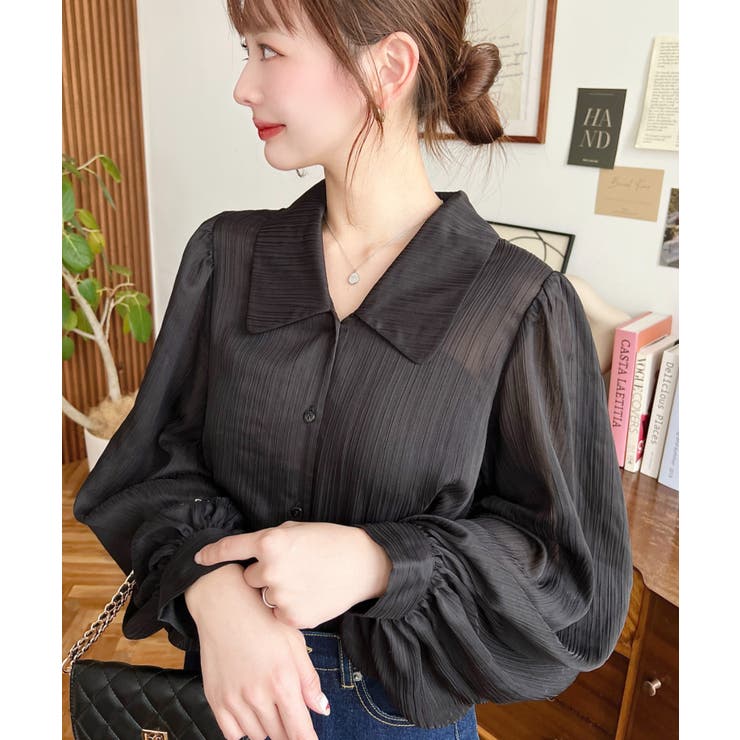 シアーランダムプリーツレトロカラーボリュームスリーブブラウス | moment+ | 詳細画像40 