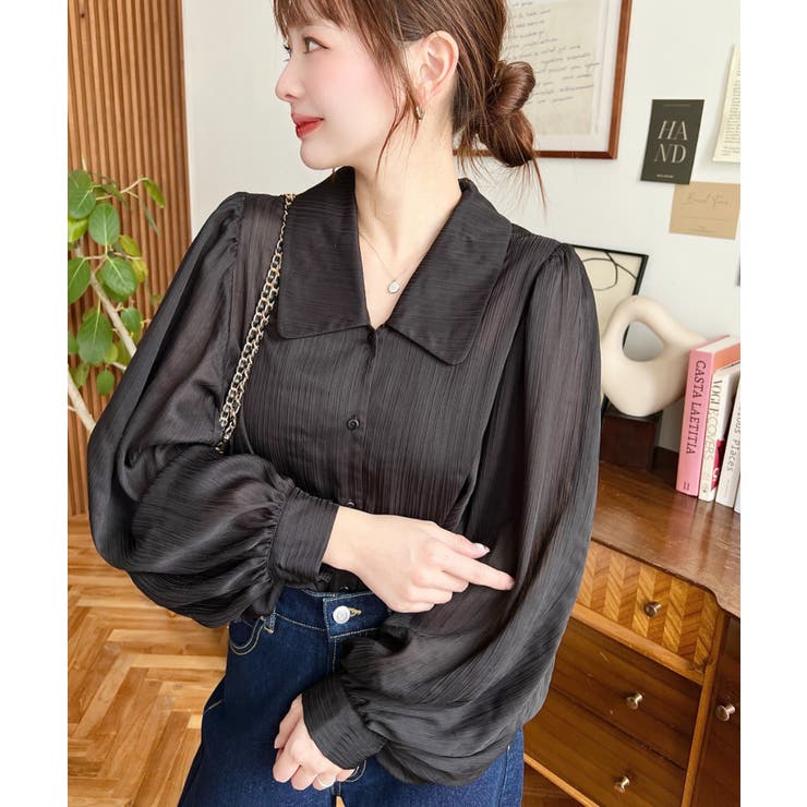 シアーランダムプリーツレトロカラーボリュームスリーブブラウス | moment+ | 詳細画像41 