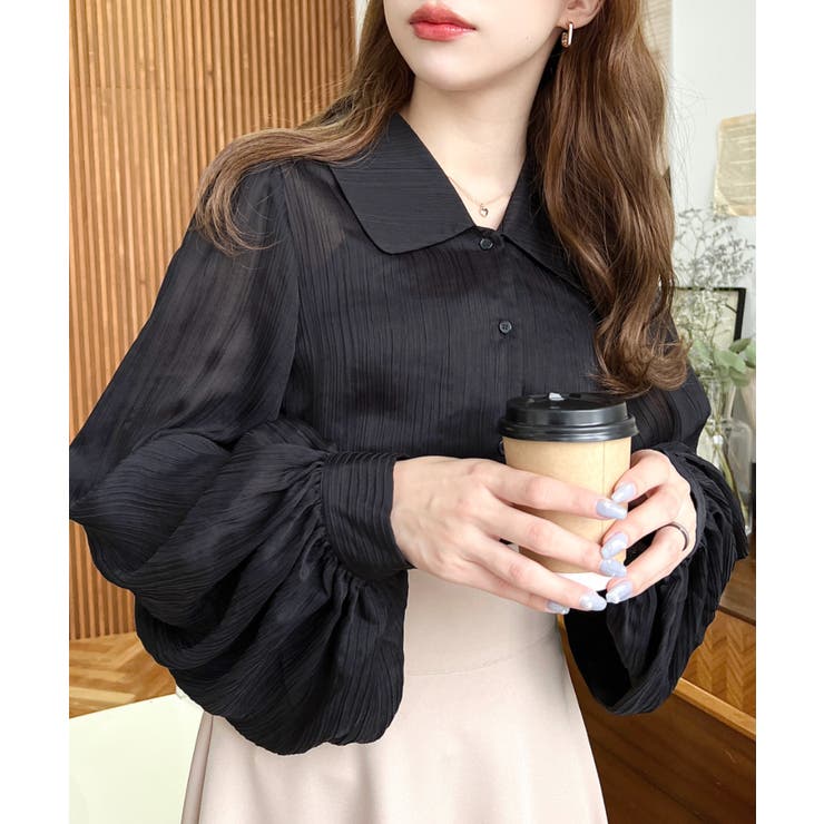 シアーランダムプリーツレトロカラーボリュームスリーブブラウス | moment+ | 詳細画像42 