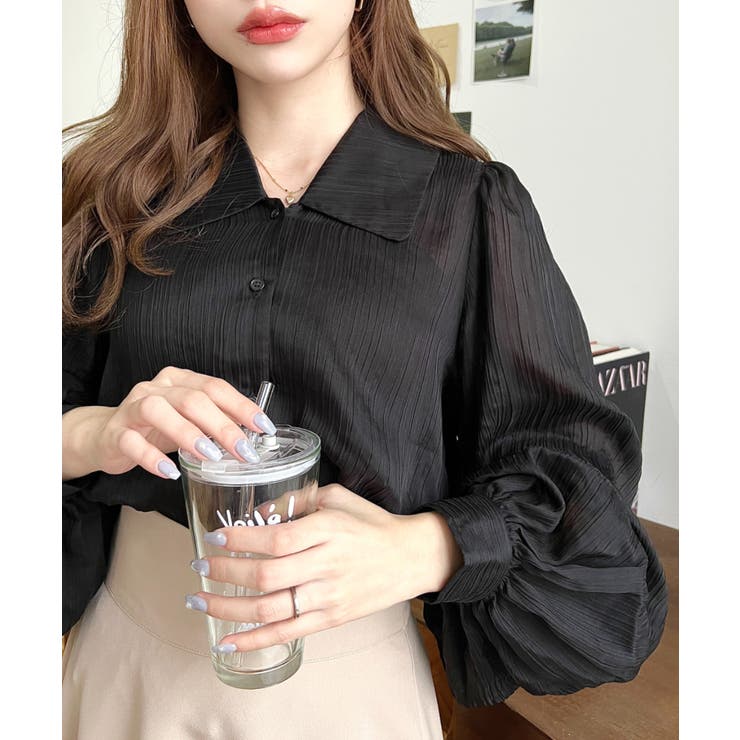 シアーランダムプリーツレトロカラーボリュームスリーブブラウス | moment+ | 詳細画像43 