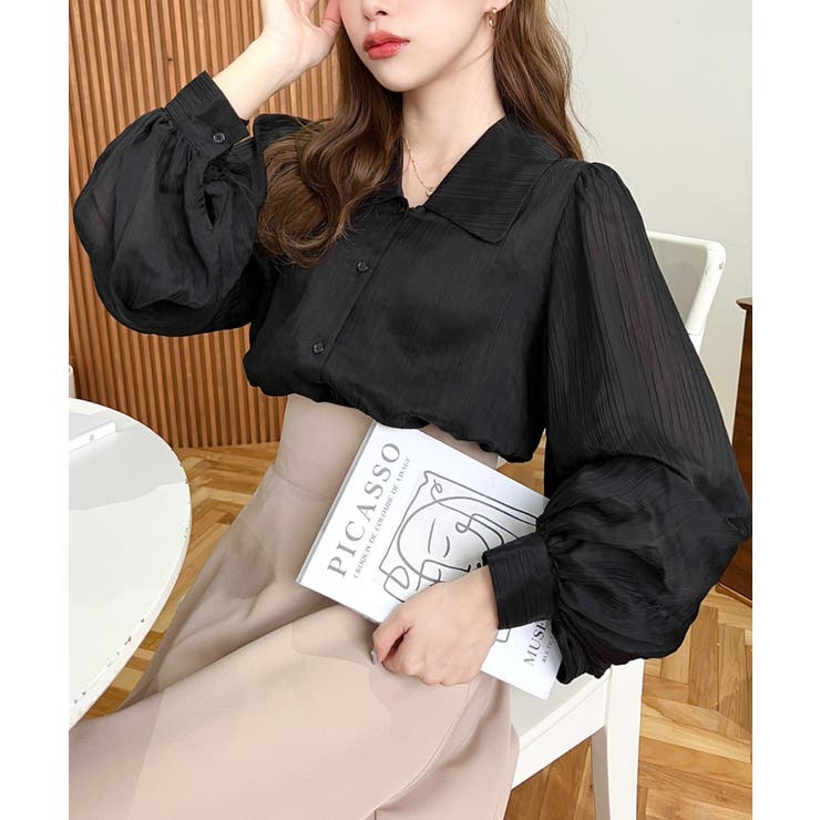 シアーランダムプリーツレトロカラーボリュームスリーブブラウス | moment+ | 詳細画像44 