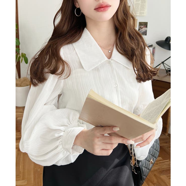 シアーランダムプリーツレトロカラーボリュームスリーブブラウス | moment+ | 詳細画像5 