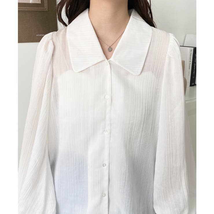 シアーランダムプリーツレトロカラーボリュームスリーブブラウス | moment+ | 詳細画像6 