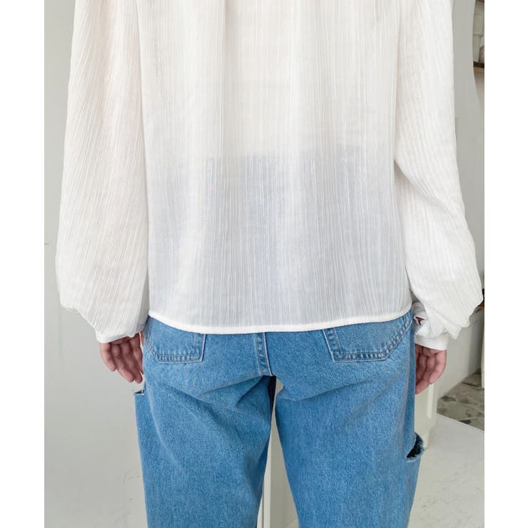 シアーランダムプリーツレトロカラーボリュームスリーブブラウス | moment+ | 詳細画像8 