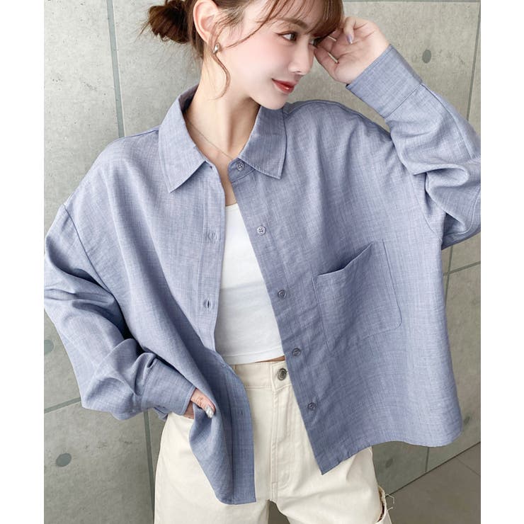 ブルー | エステルスラブショート丈長袖シャツ | moment+