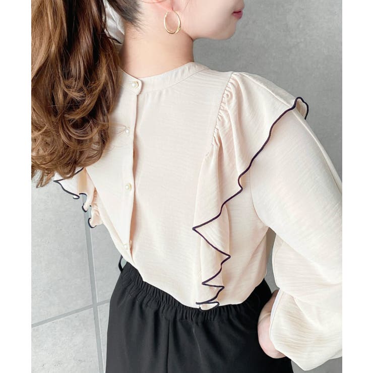 パール釦マルチウェイ配色メローフリル長袖ブラウス | moment+ | 詳細画像14 