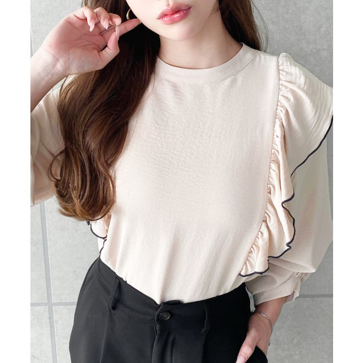 パール釦マルチウェイ配色メローフリル長袖ブラウス | moment+ | 詳細画像15 