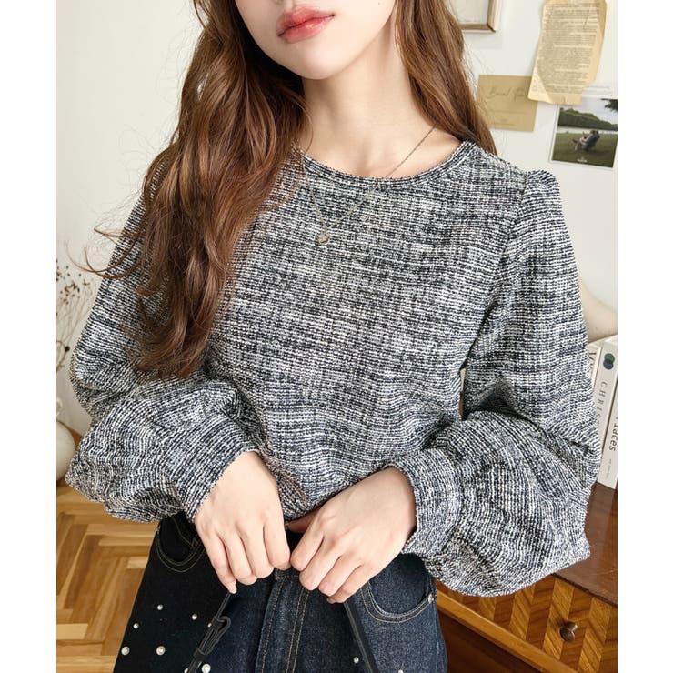 カラーツイードボリュームスリーブプルオーバー | moment+ | 詳細画像12 