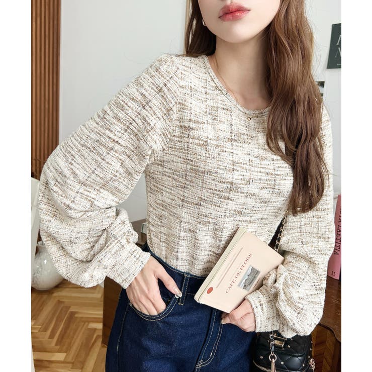 カラーツイードボリュームスリーブプルオーバー | moment+ | 詳細画像14 