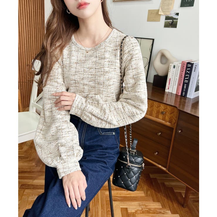 カラーツイードボリュームスリーブプルオーバー | moment+ | 詳細画像15 