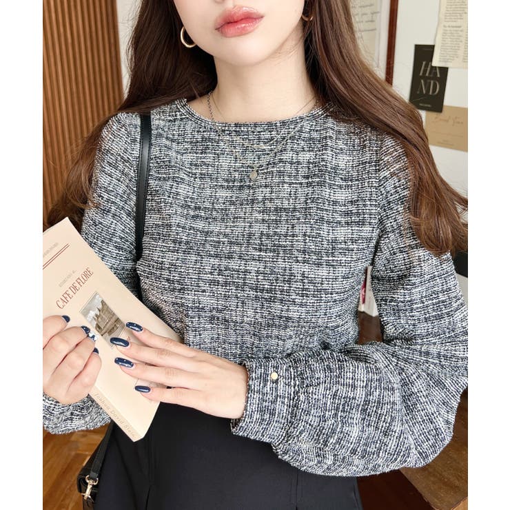 カラーツイードボリュームスリーブプルオーバー | moment+ | 詳細画像2 