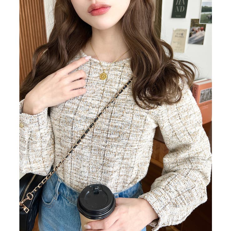 カラーツイードボリュームスリーブプルオーバー | moment+ | 詳細画像21 