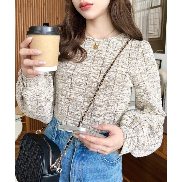 カラーツイードボリュームスリーブプルオーバー | moment+ | 詳細画像23 