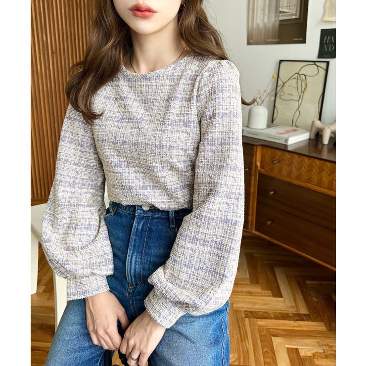 カラーツイードボリュームスリーブプルオーバー | moment+ | 詳細画像25 