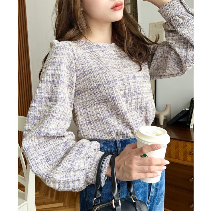 カラーツイードボリュームスリーブプルオーバー | moment+ | 詳細画像27 