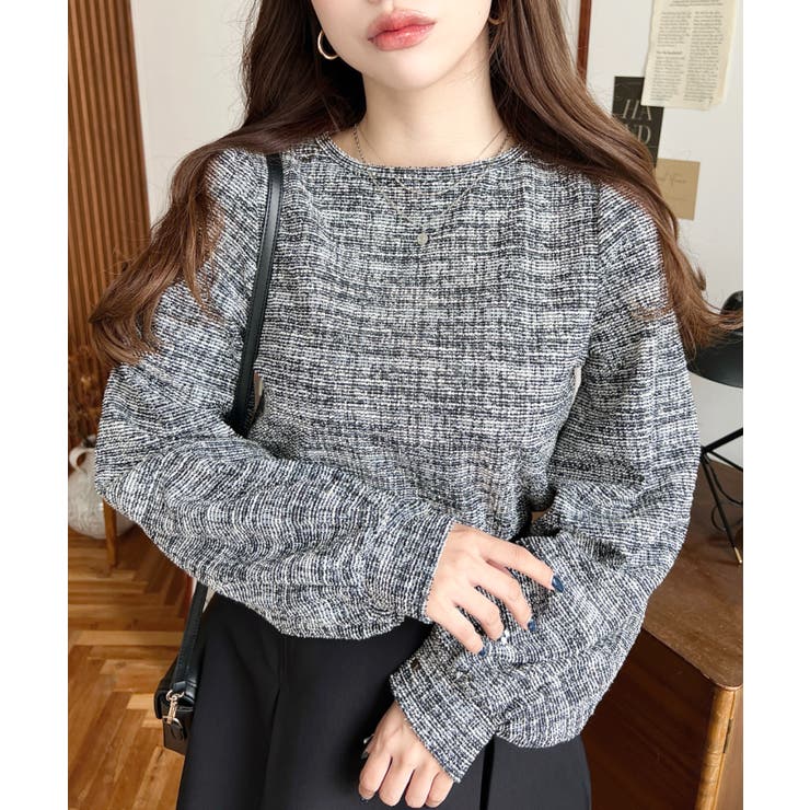 カラーツイードボリュームスリーブプルオーバー | moment+ | 詳細画像5 