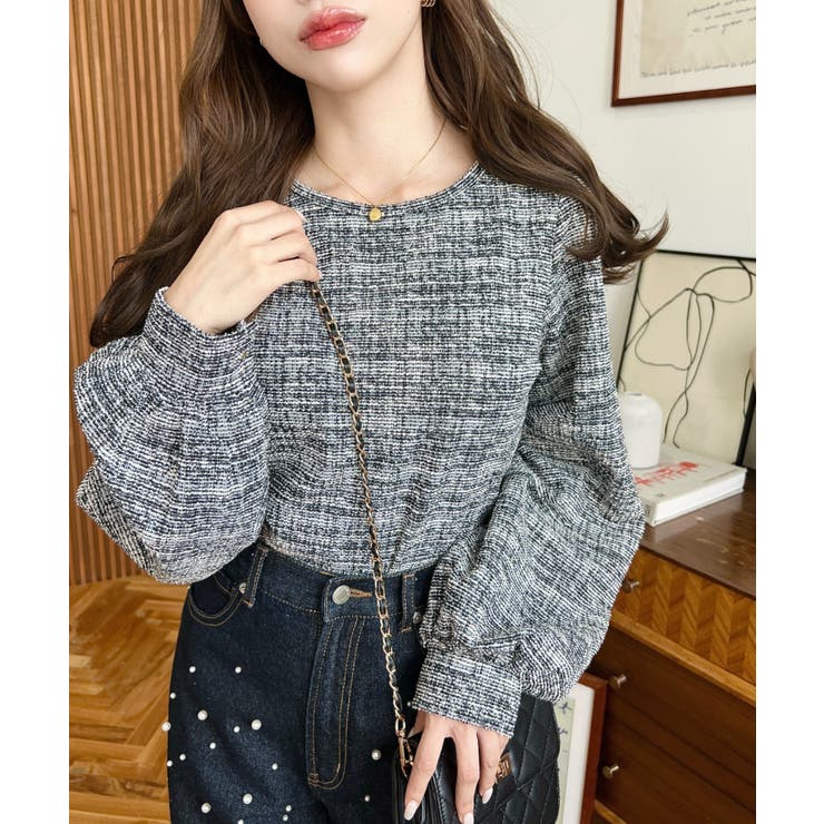 カラーツイードボリュームスリーブプルオーバー | moment+ | 詳細画像7 