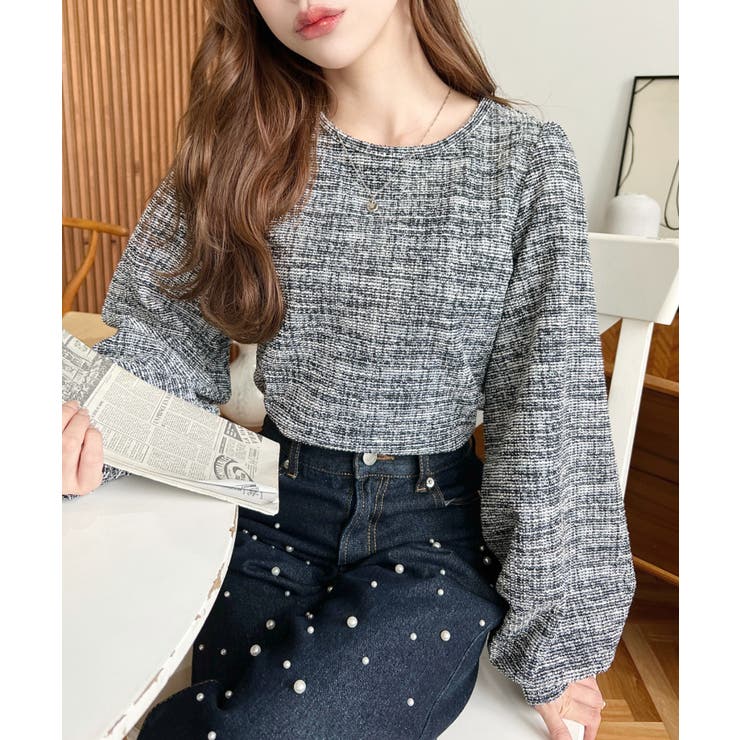 カラーツイードボリュームスリーブプルオーバー | moment+ | 詳細画像9 