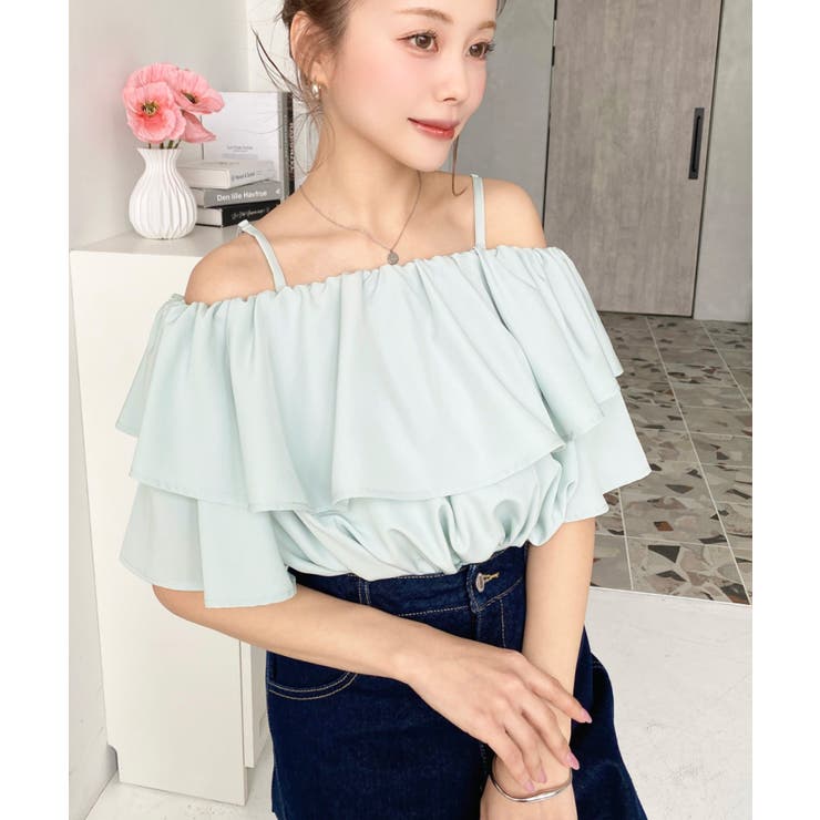 Me♡shéller 2wayオフショルフリルブラウス 2color ／ 2WAY 】ウエストシャーリングシアーフリル